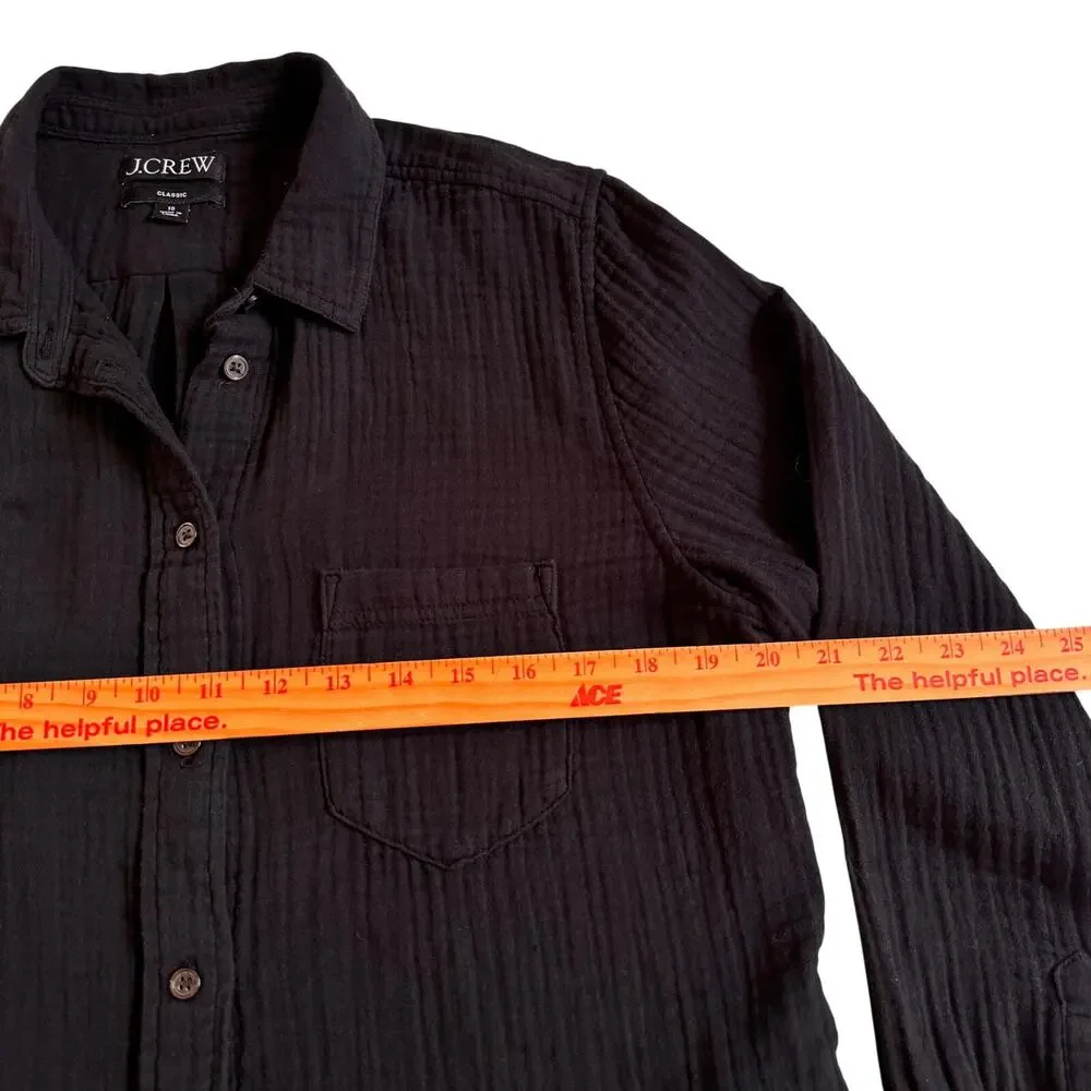 J. Crew Garçon Classic Fit Double Bauze Shirt Blouse Black Size 10 Beach Preppy